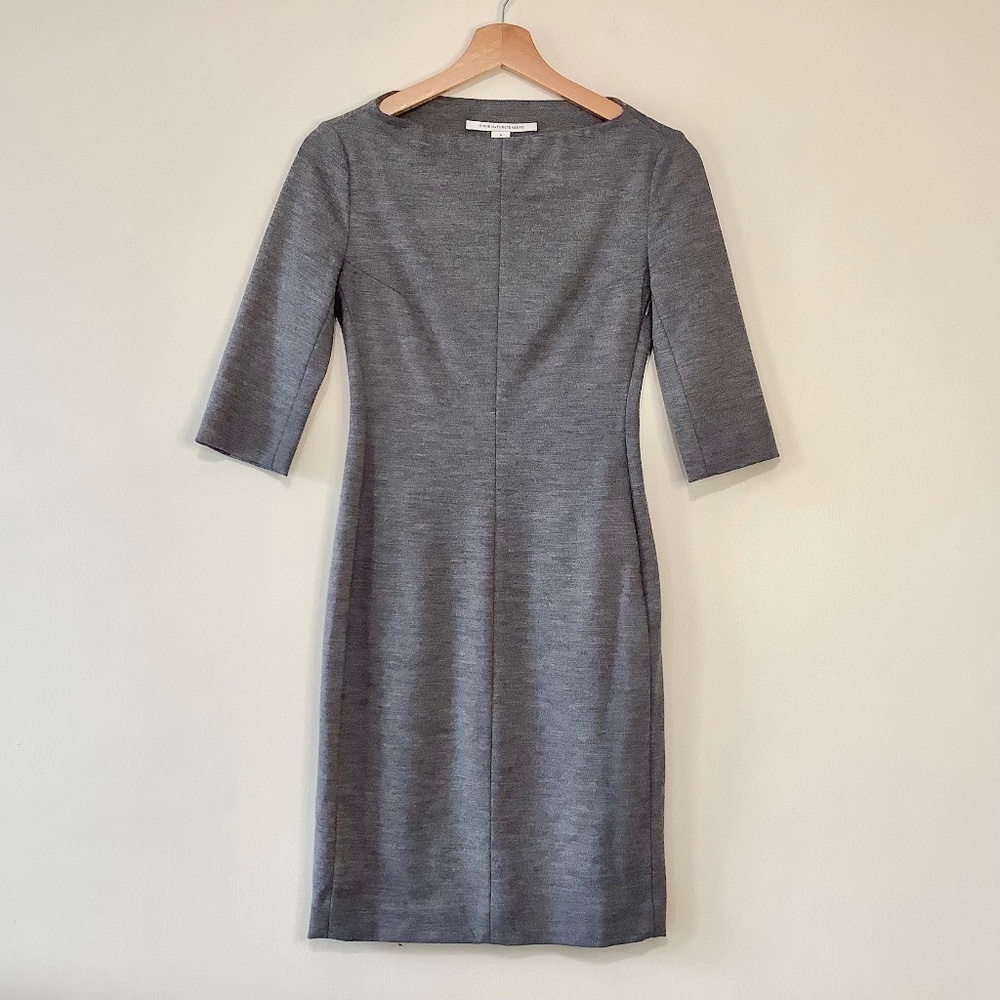 DVF wool blend half sleeve fitted bodycon mini dress heather grey
